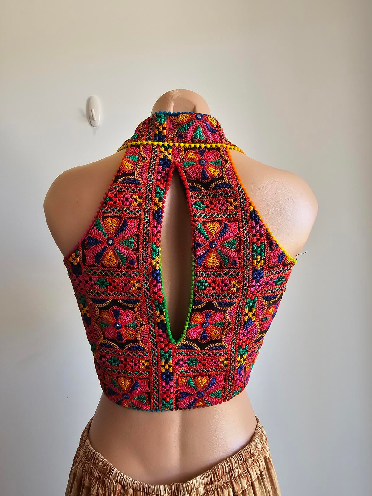Shibori Designer cotton embroidered colour ethnic halter top L