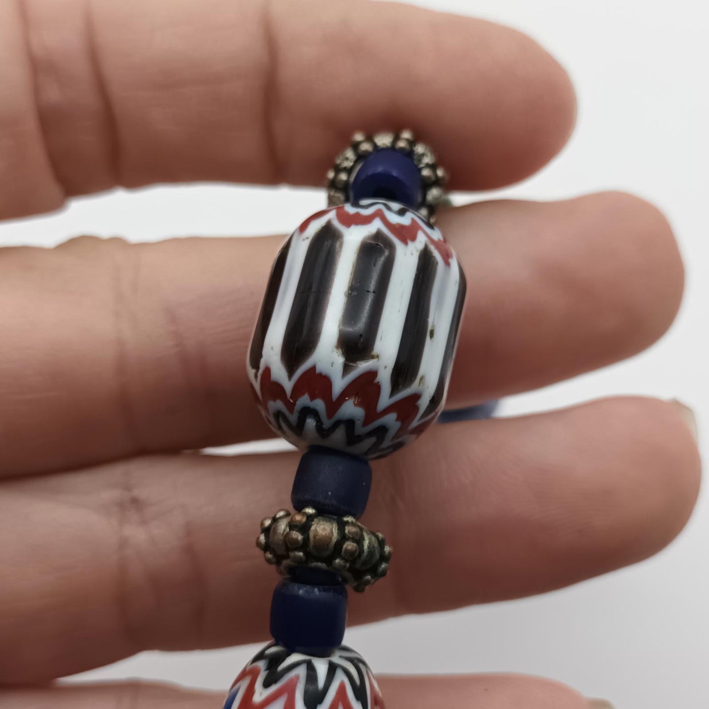 Antique Venetian Chevron Blue and green African Trade 6 layered Bead