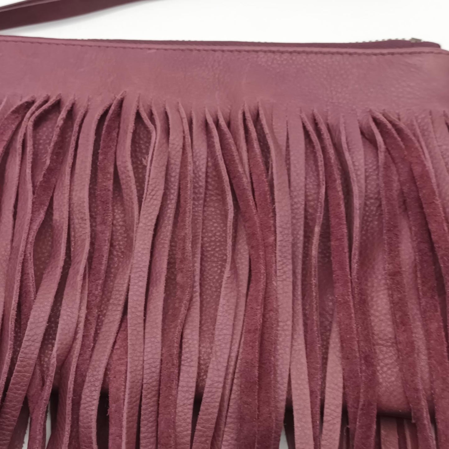 Burgundy fringed leather clutch JAG