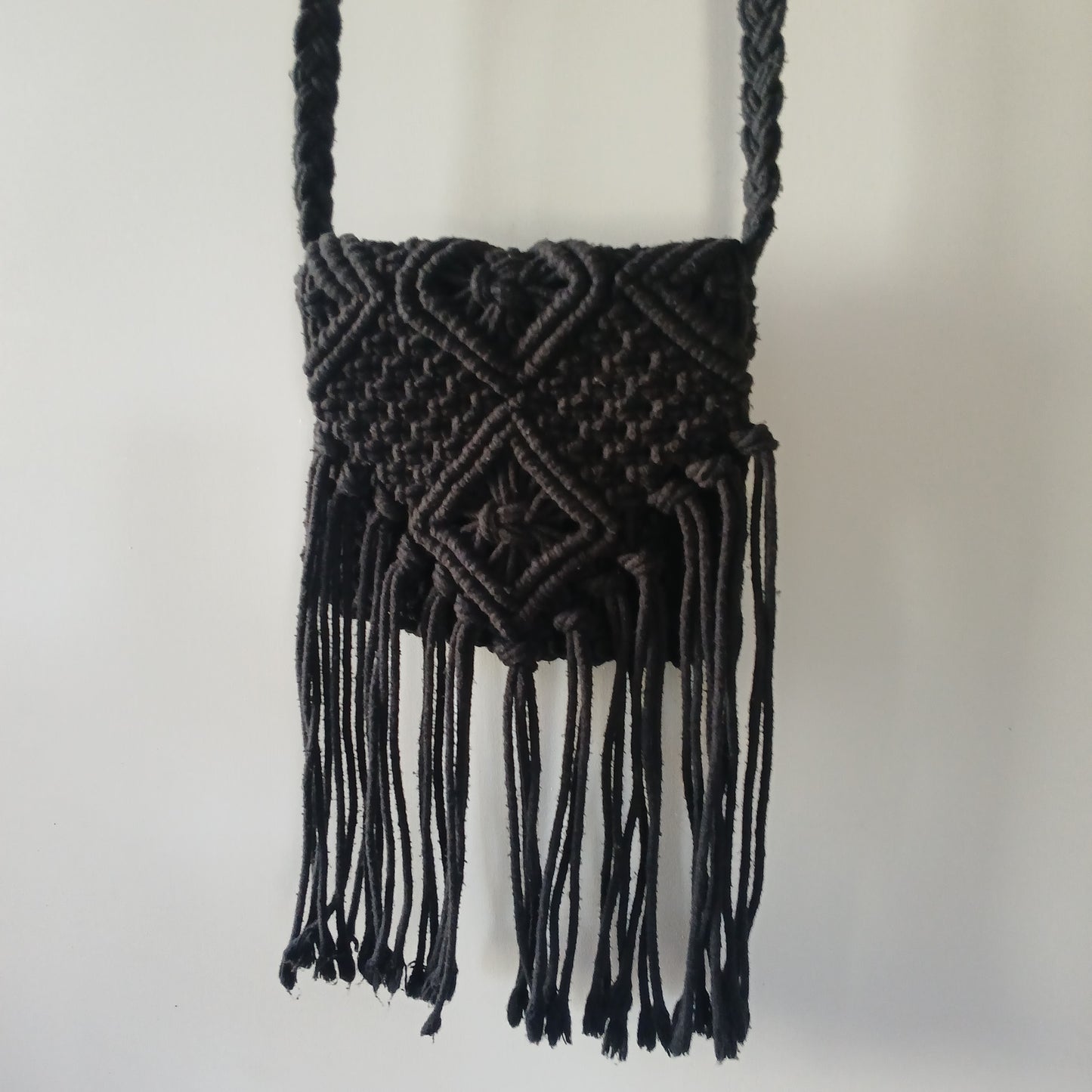 Vintage black hand crochet woven macrame hand bag Modeshy