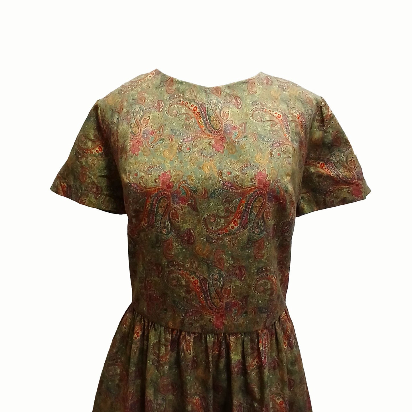 Vintage hand made green paisley floral cotton dress Modeshy