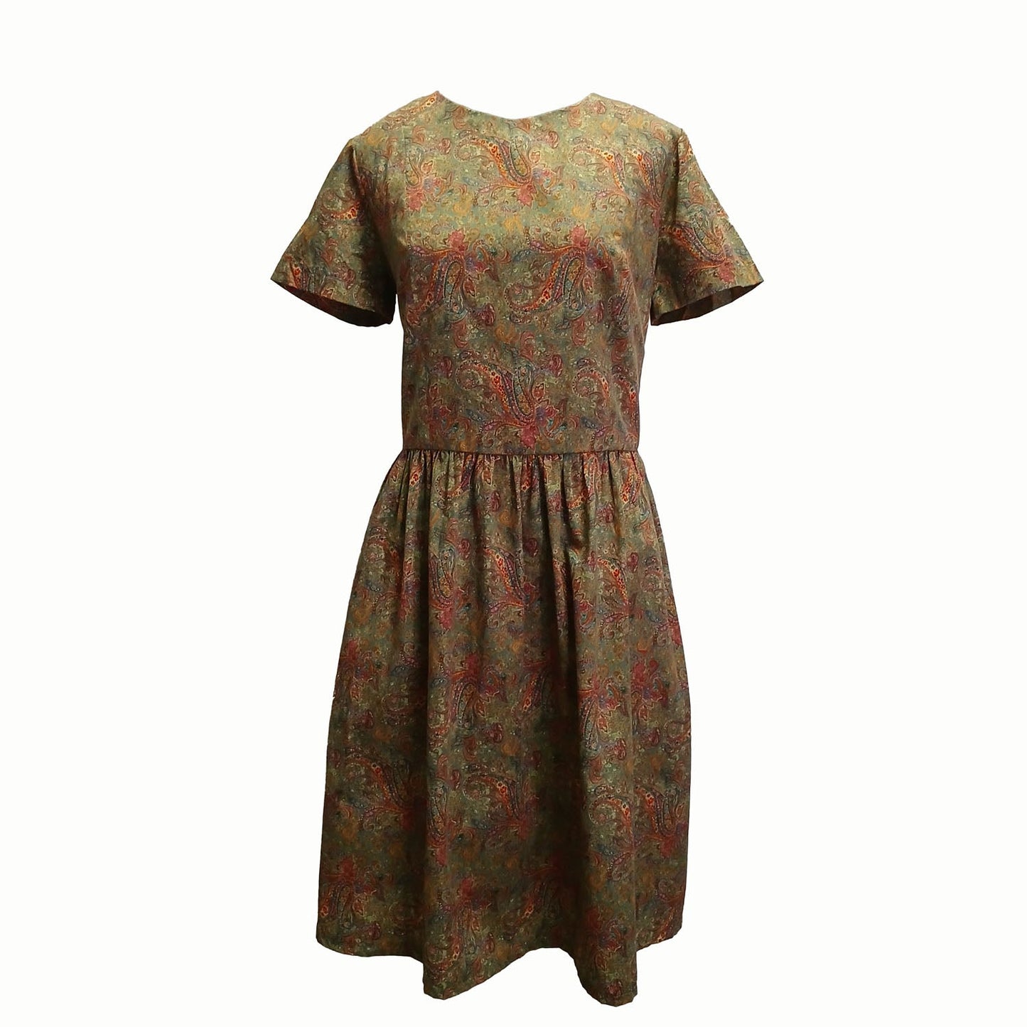 Vintage hand made green paisley floral cotton dress Modeshy