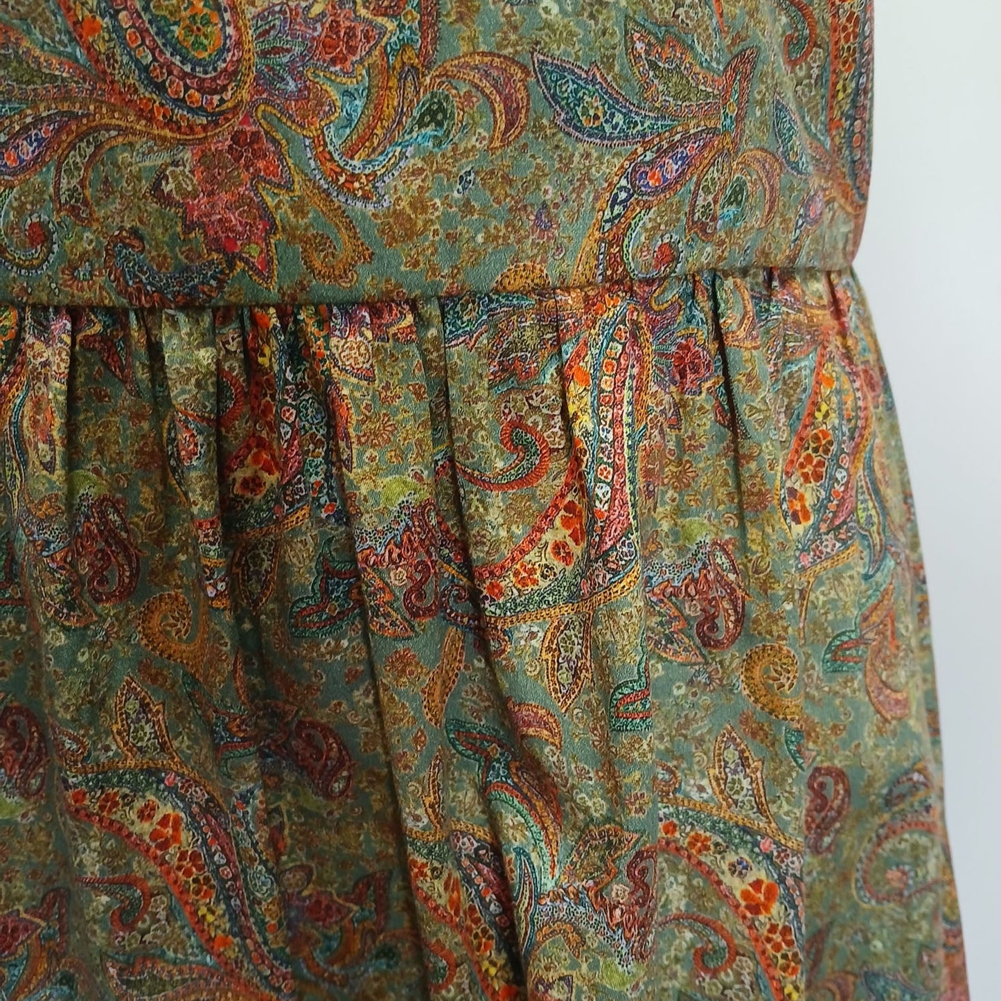 Vintage hand made green paisley floral cotton dress Modeshy