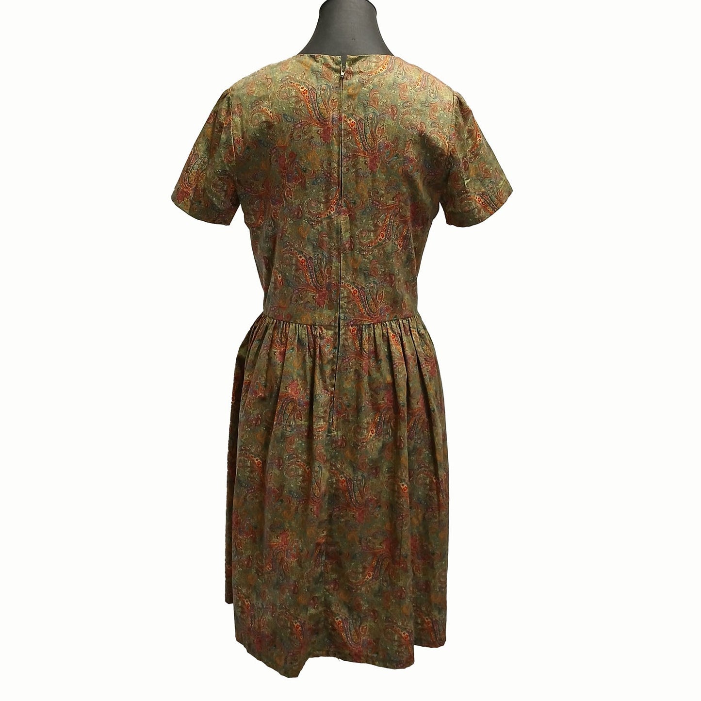 Vintage hand made green paisley floral cotton dress Modeshy