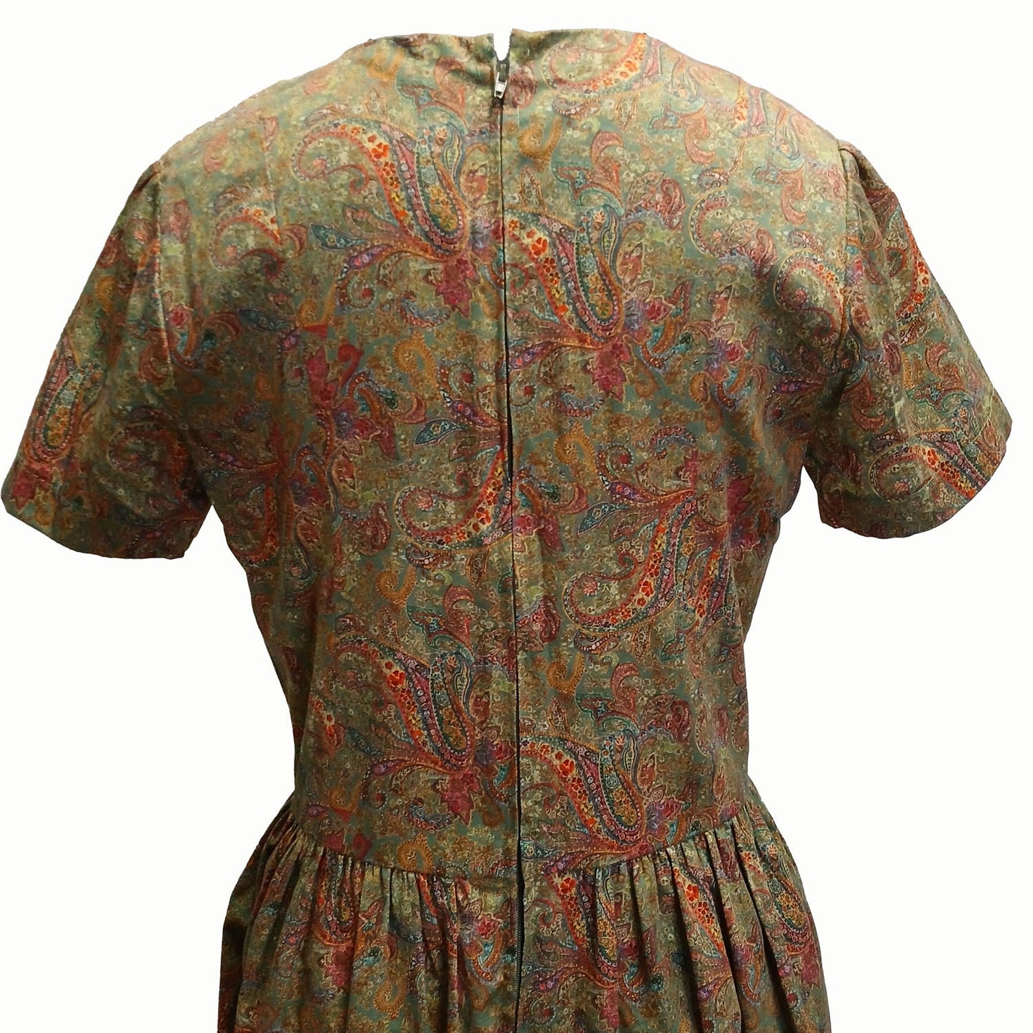 Vintage hand made green paisley floral cotton dress Modeshy