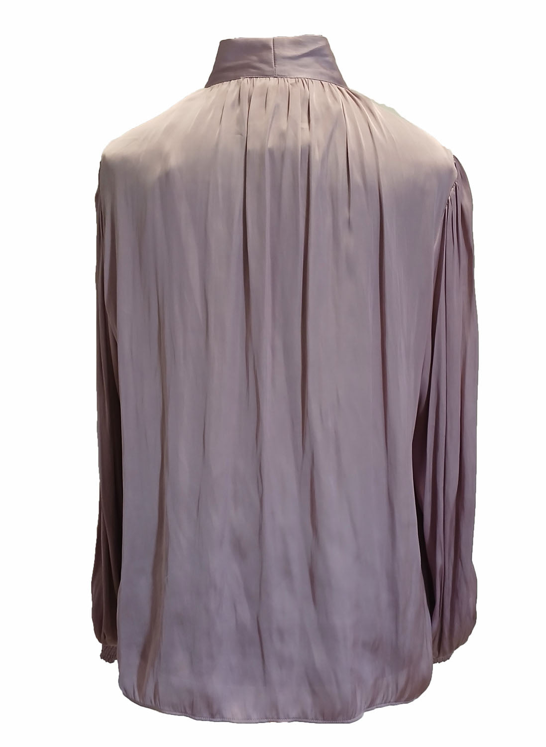 Basque flowing, pussy bow mauve lavender long sleeve top. Modeshy