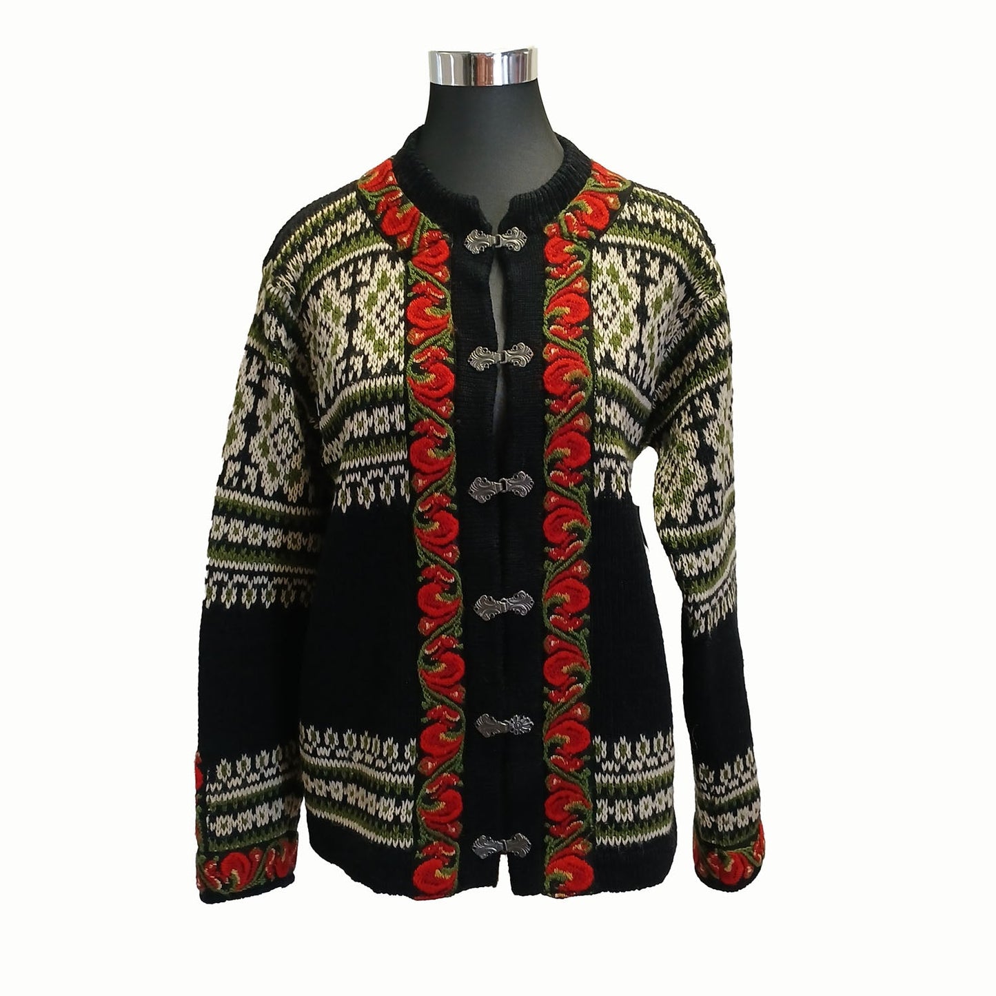 Vintage Icelandic Design Embroidered Wool Clasp Cardigan Sweater Modeshy