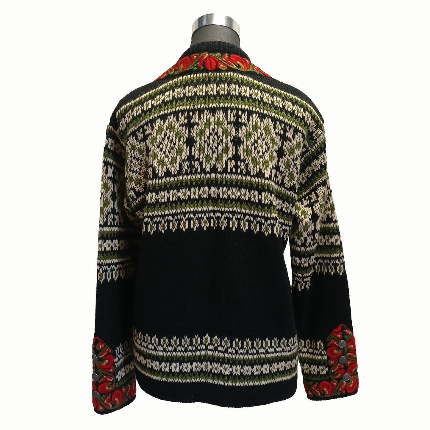 Vintage Icelandic Design Embroidered Wool Clasp Cardigan Sweater Modeshy