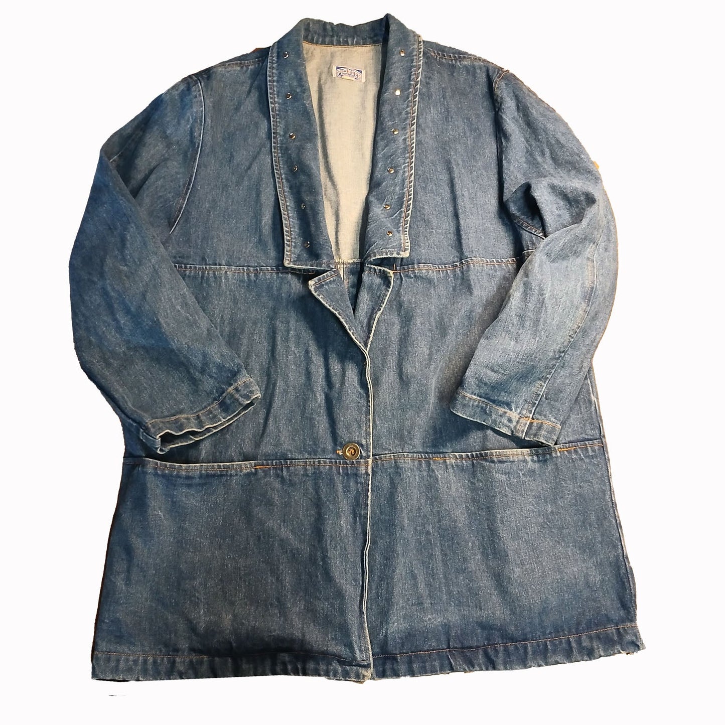 Vintage large deep v neck silver studded denim jacket L Modeshy