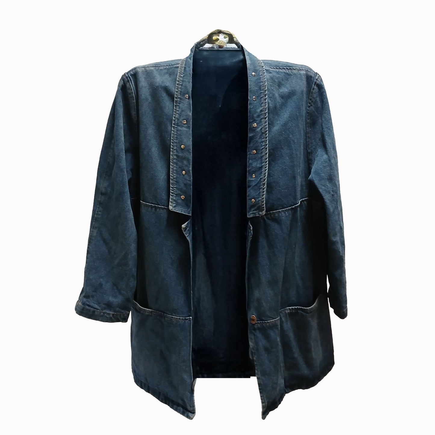 Vintage large deep v neck silver studded denim jacket L Modeshy