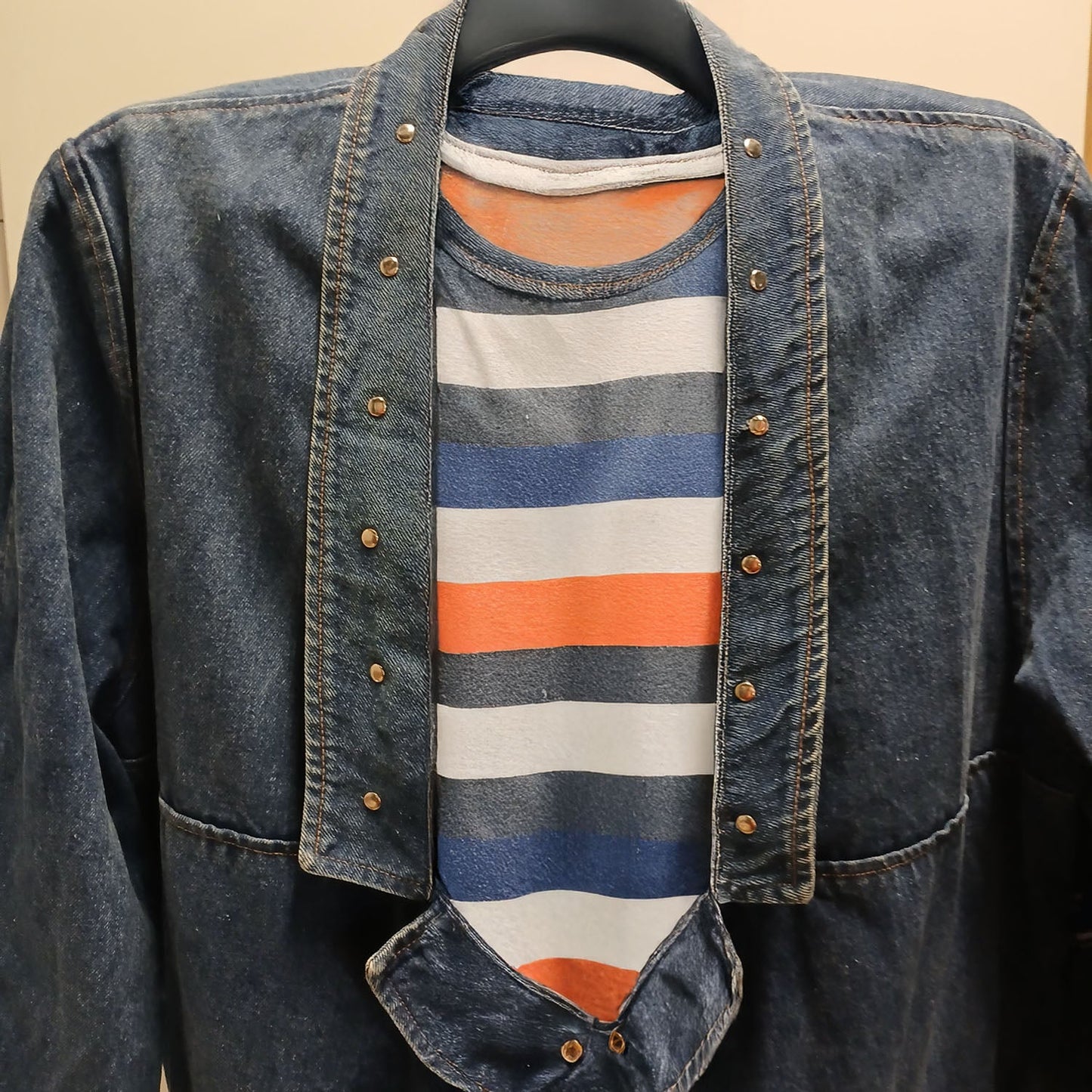 Vintage large deep v neck silver studded denim jacket L Modeshy