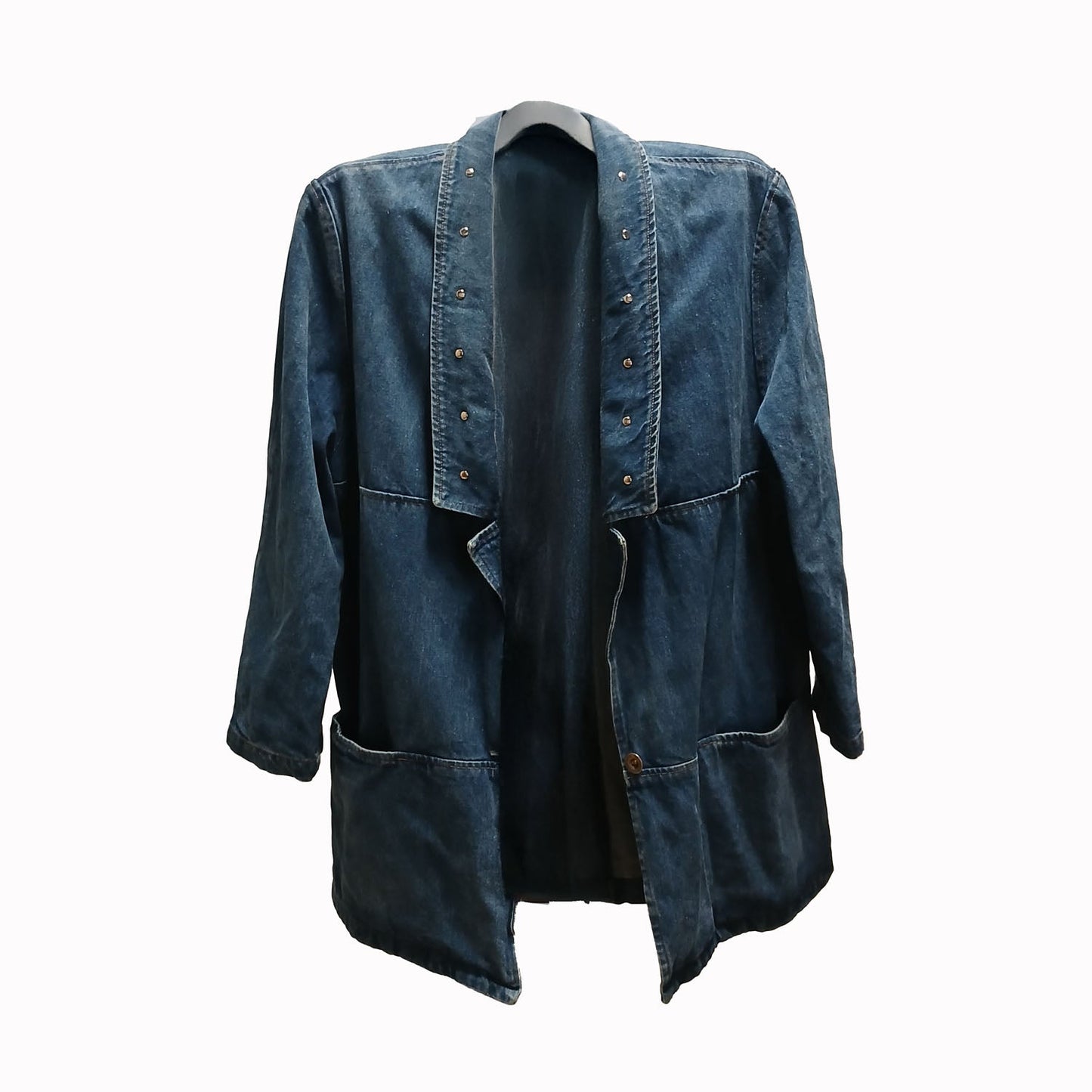 Vintage large deep v neck silver studded denim jacket L Modeshy