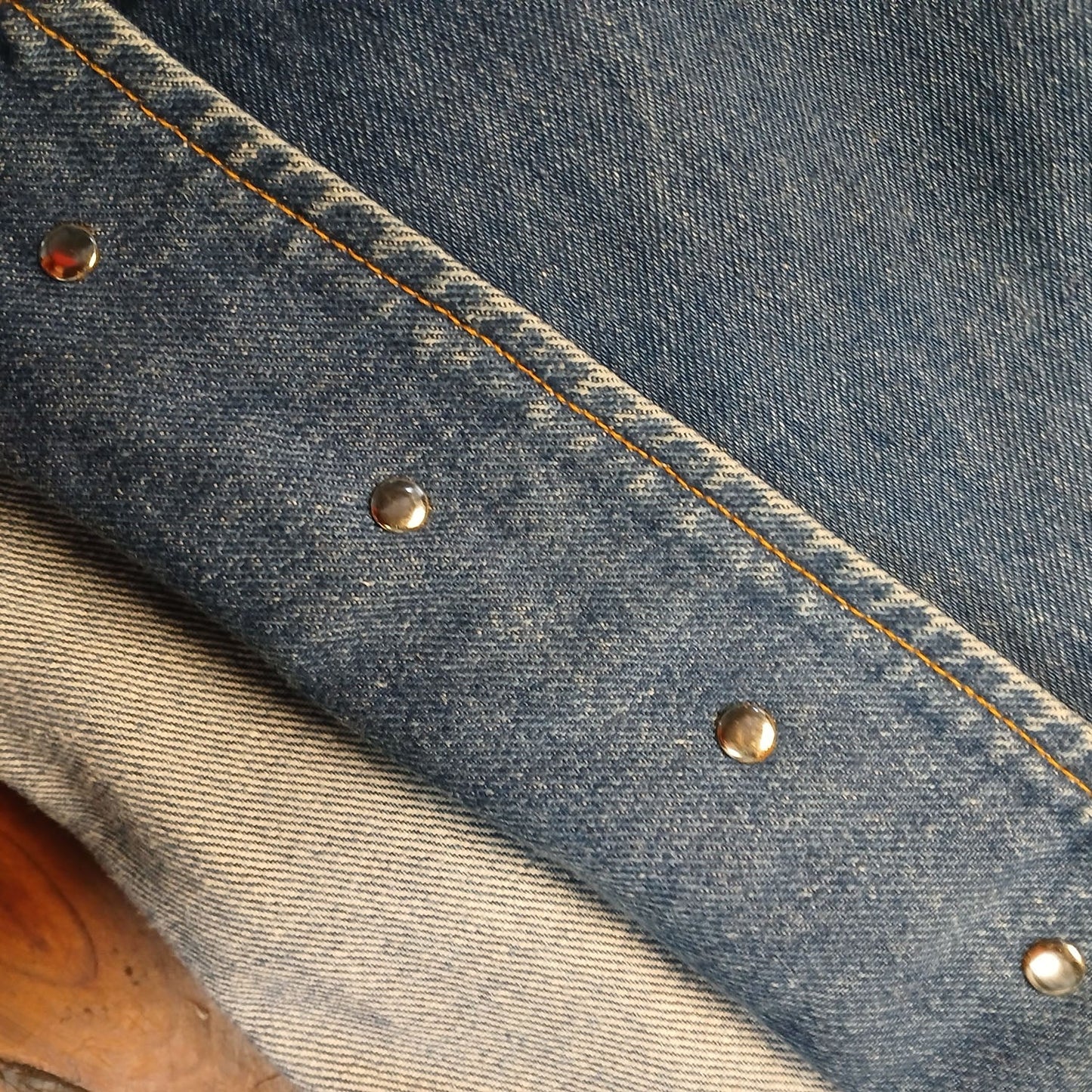 Vintage large deep v neck silver studded denim jacket L Modeshy
