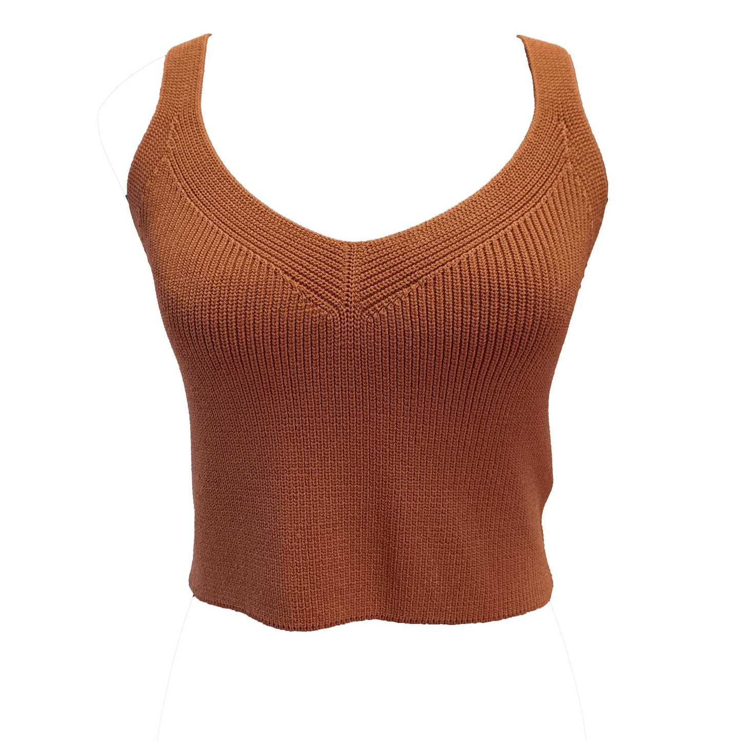 V Neck Caramel rusty knit cami Santa Monica top Modeshy