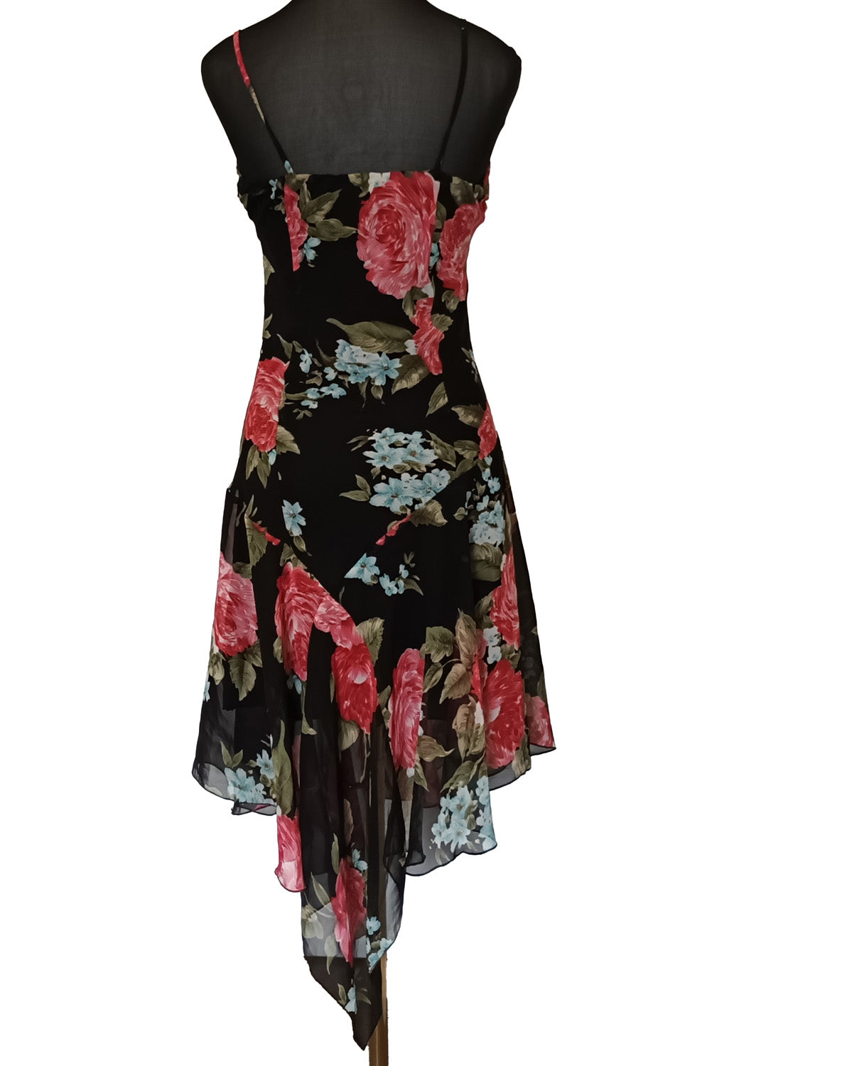 Vintage black and red floral dress 90s M