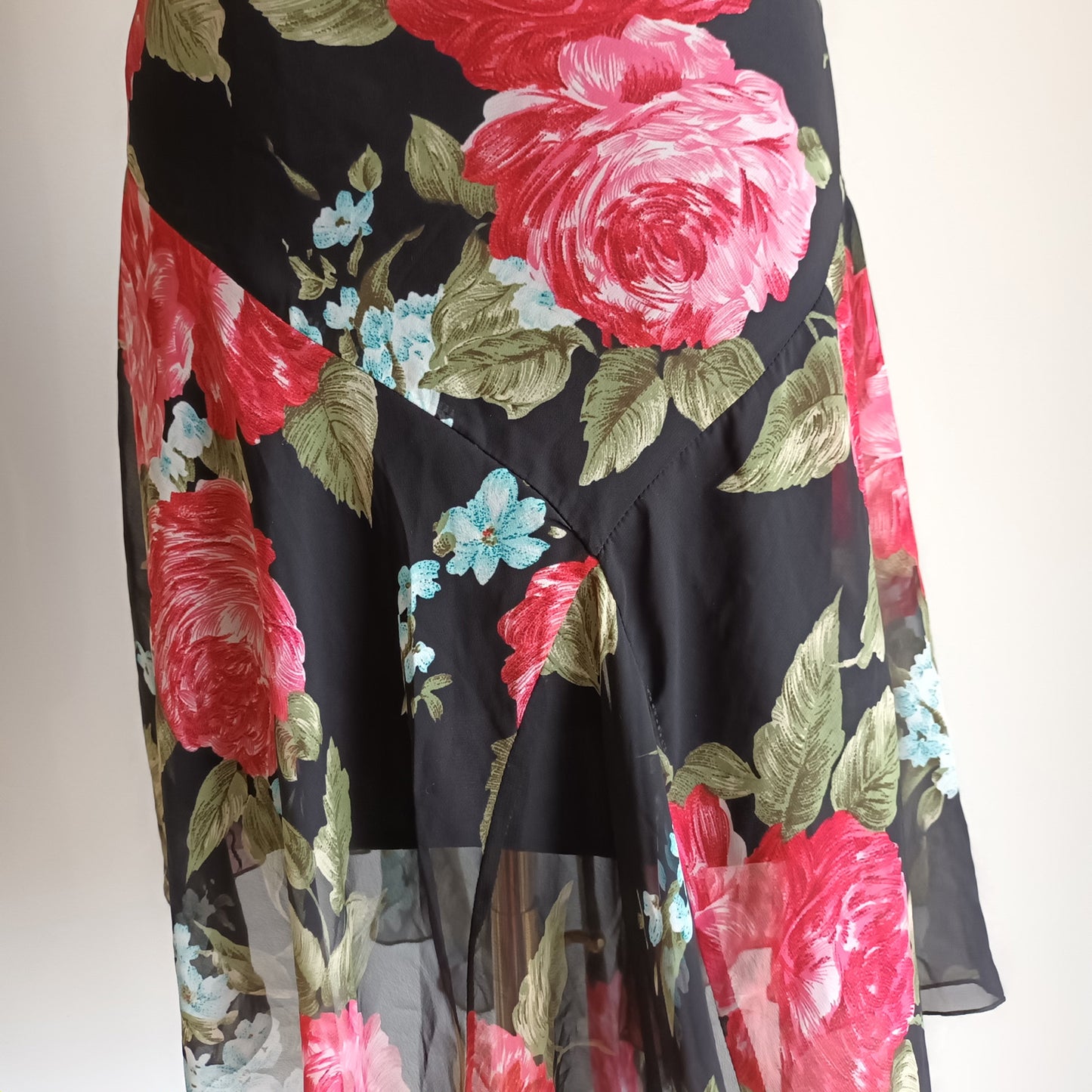 Vintage black and red floral dress 90s M