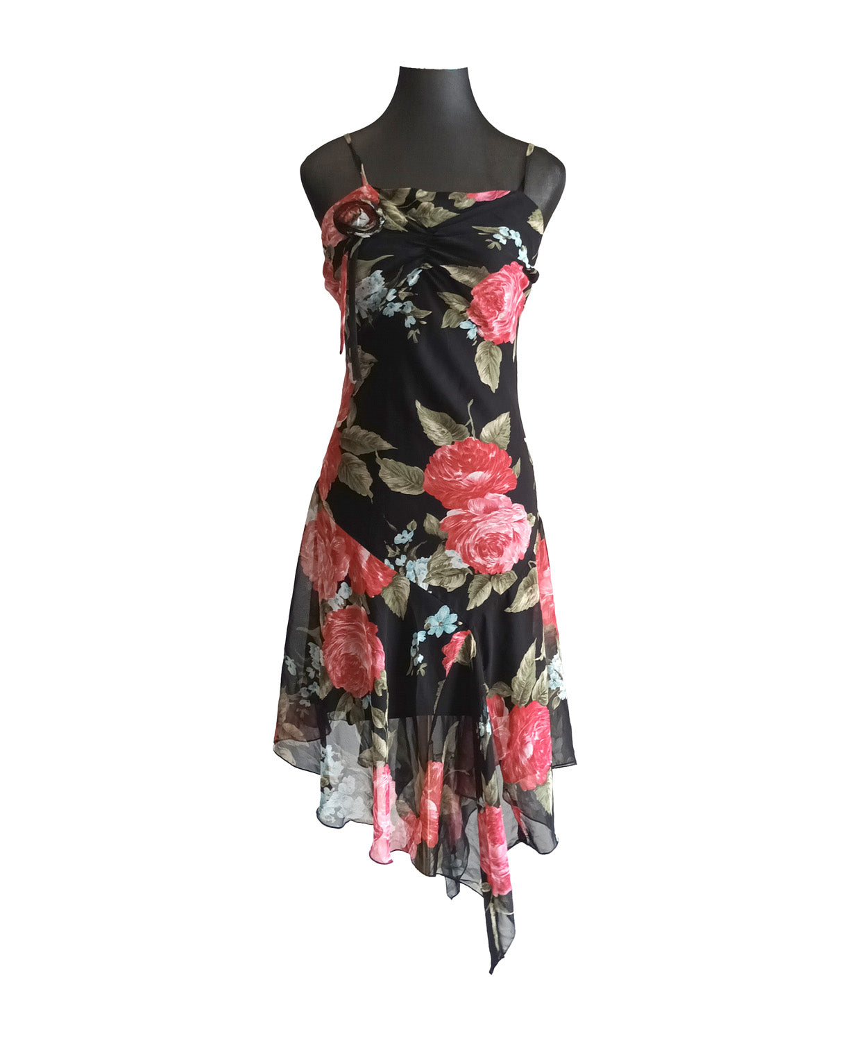 Vintage black and red floral dress 90s M
