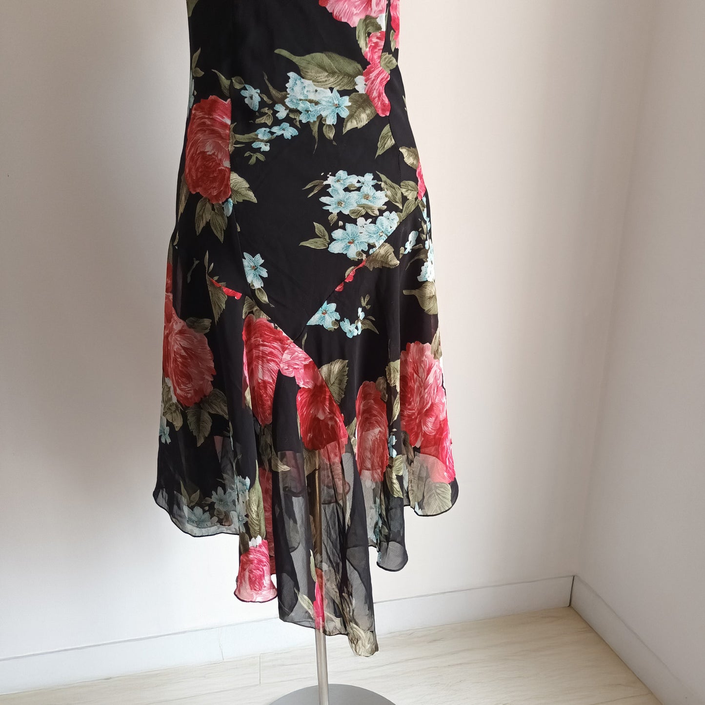 Vintage black and red floral dress 90s M