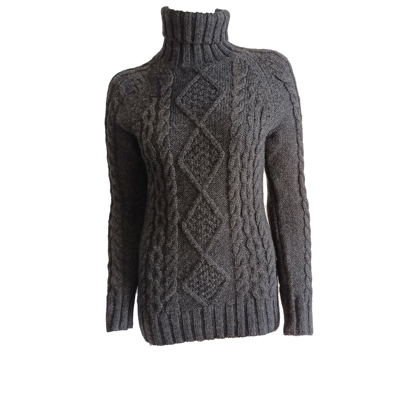 Dark grey wool hand knitted cable knit jumper Modeshy