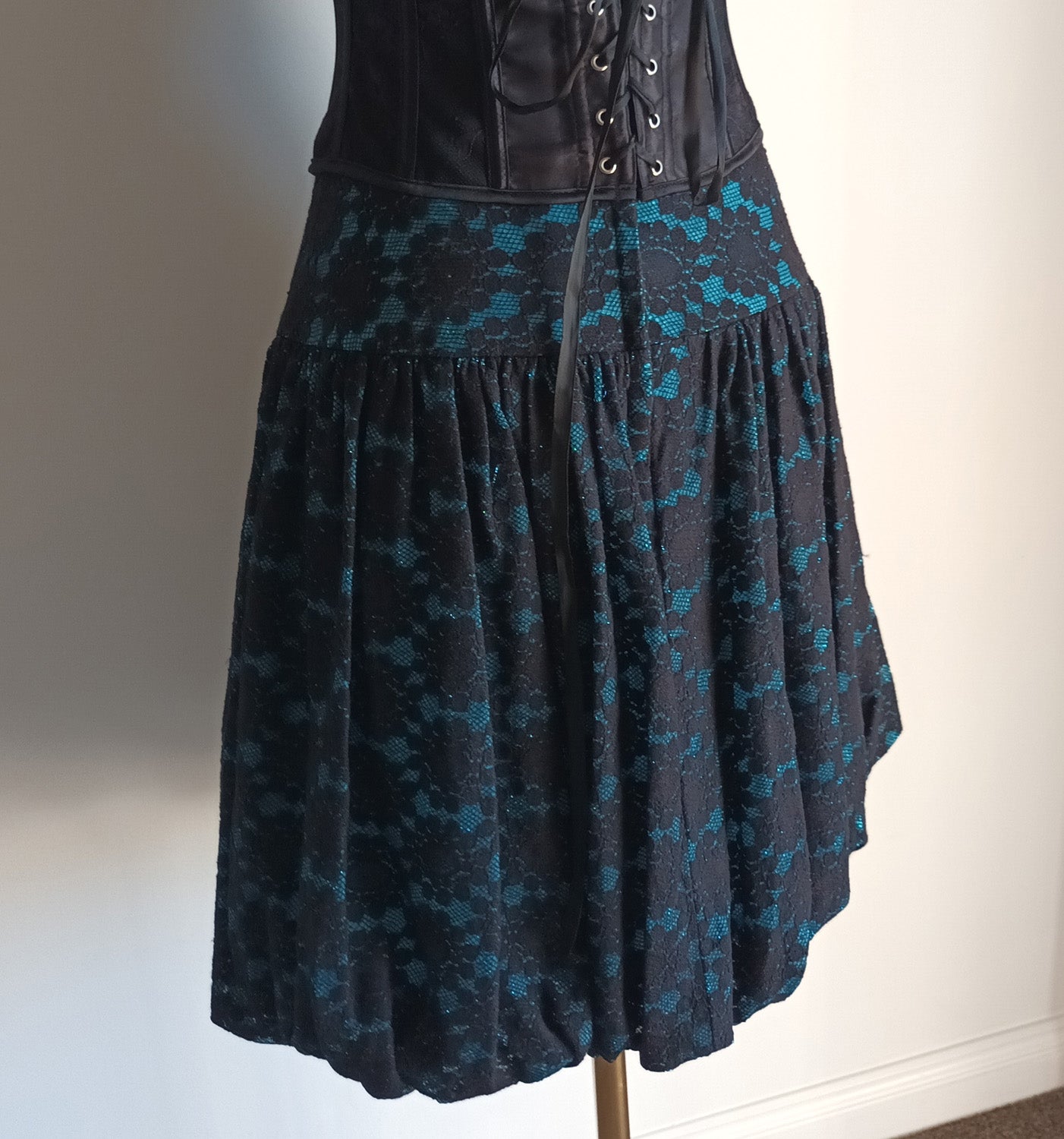 Black and blue vintage lace bubble hem skirt