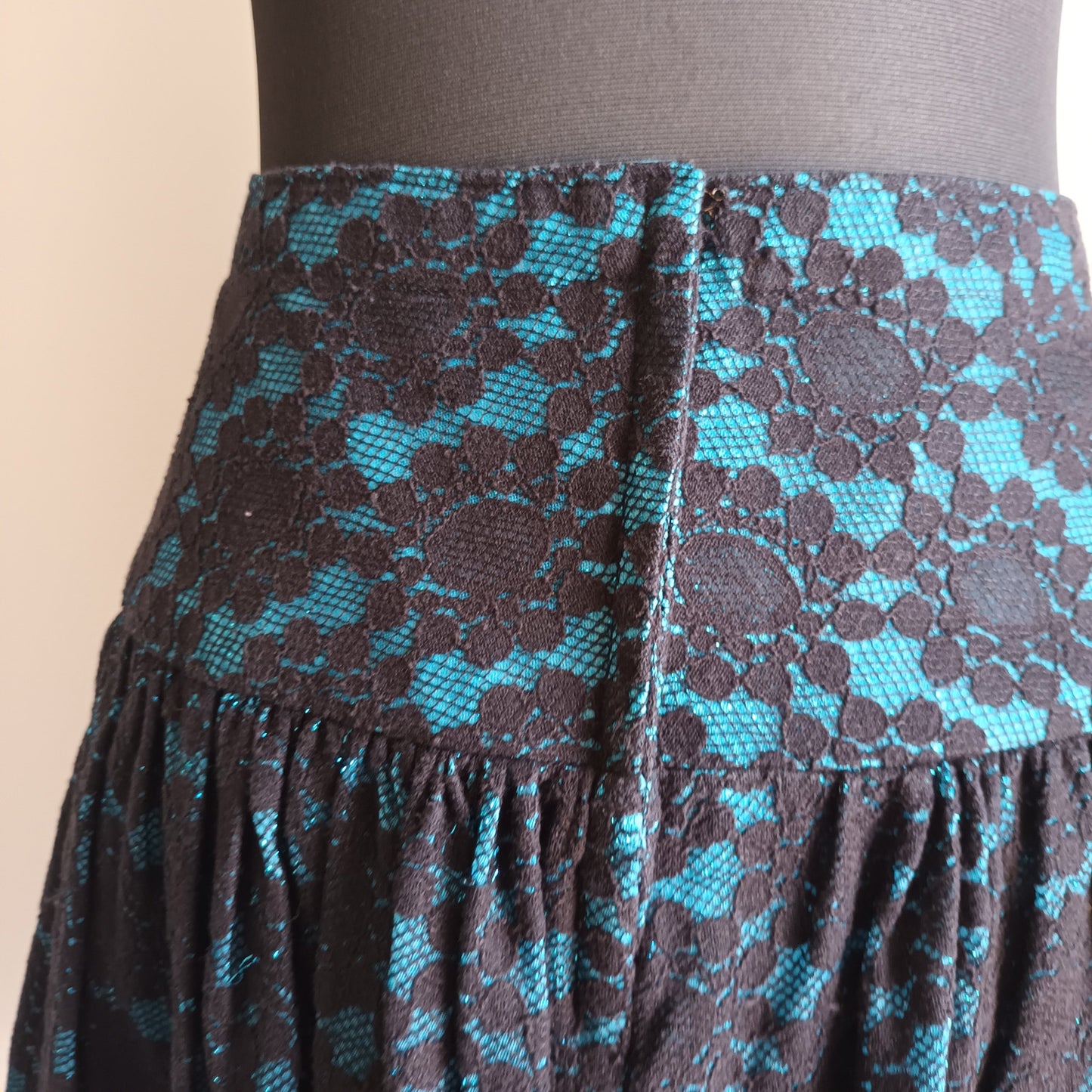 Black and blue vintage lace bubble hem skirt