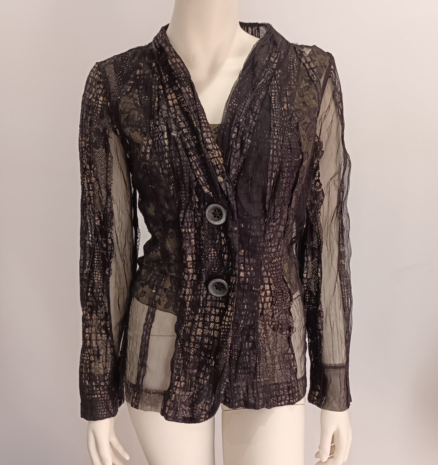 Abstract brown mesh with gold blouse by VERGE