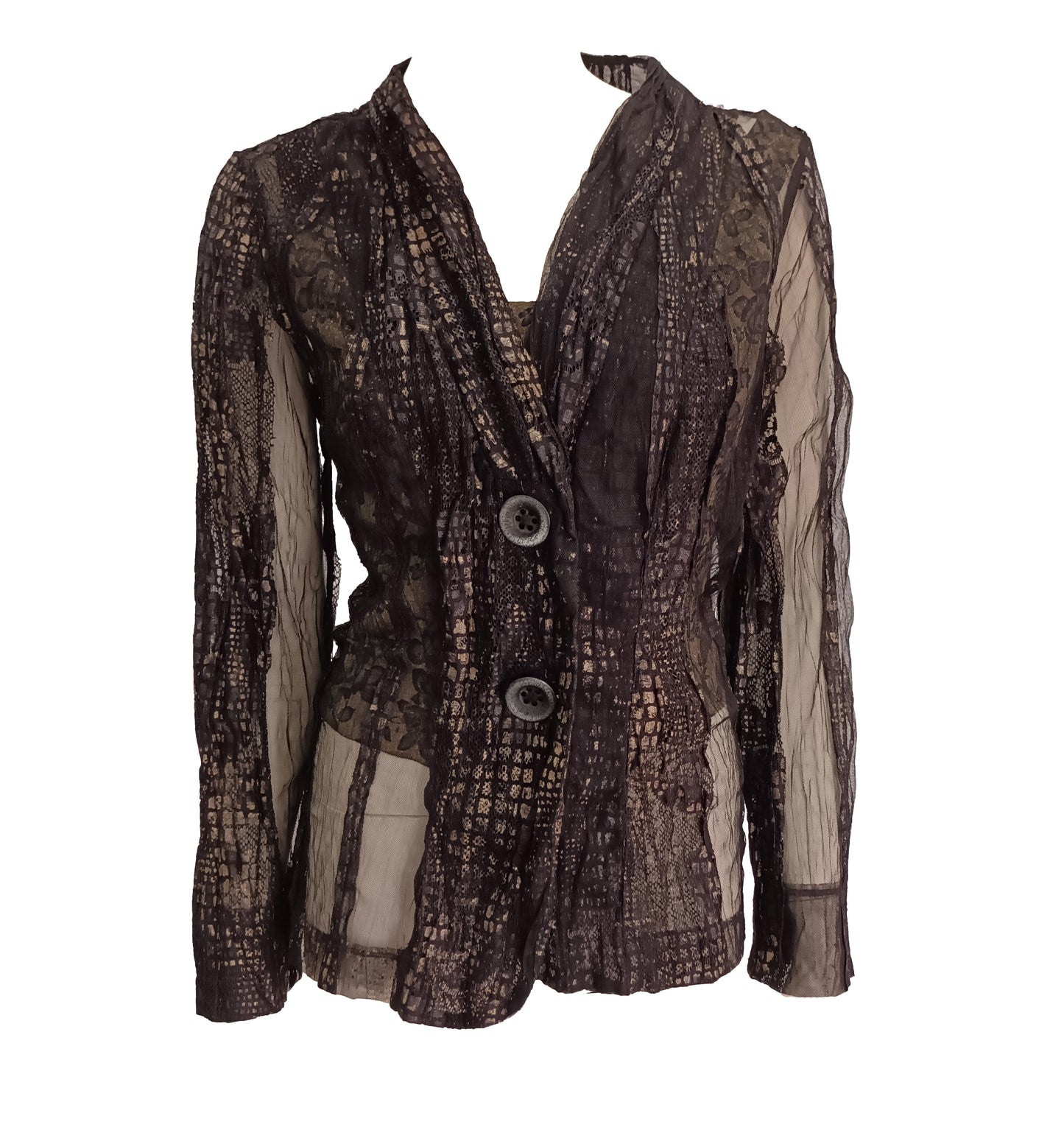Abstract brown mesh with gold blouse by VERGE