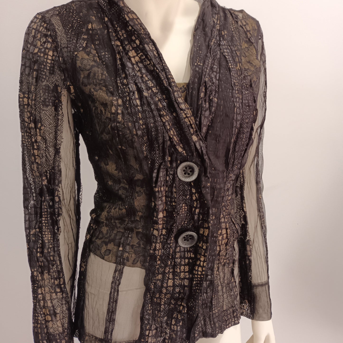 Abstract brown mesh with gold blouse by VERGE