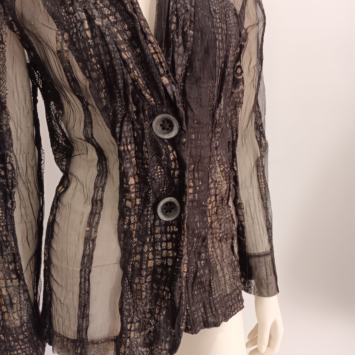 Abstract brown mesh with gold blouse by VERGE