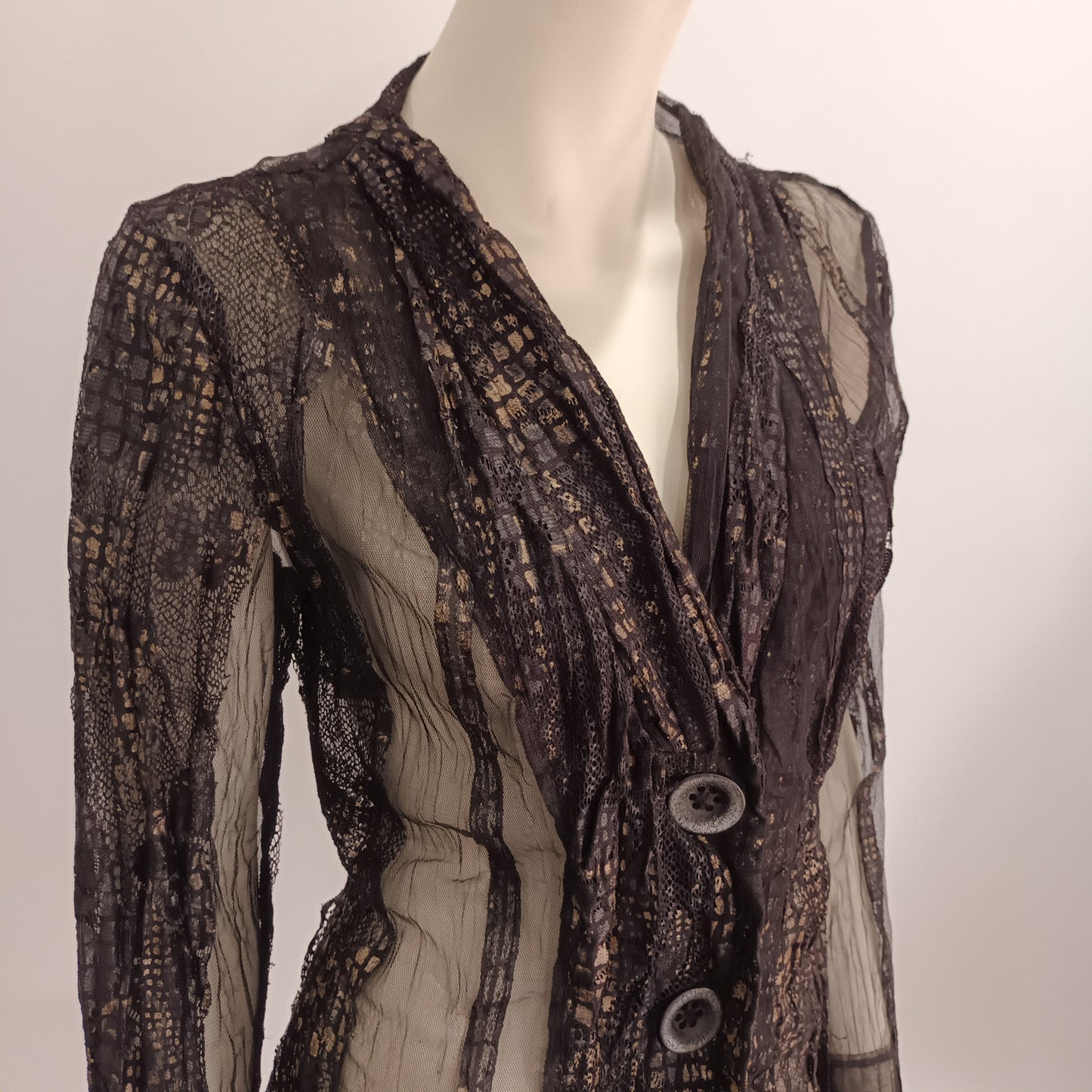 Abstract brown mesh with gold blouse by VERGE