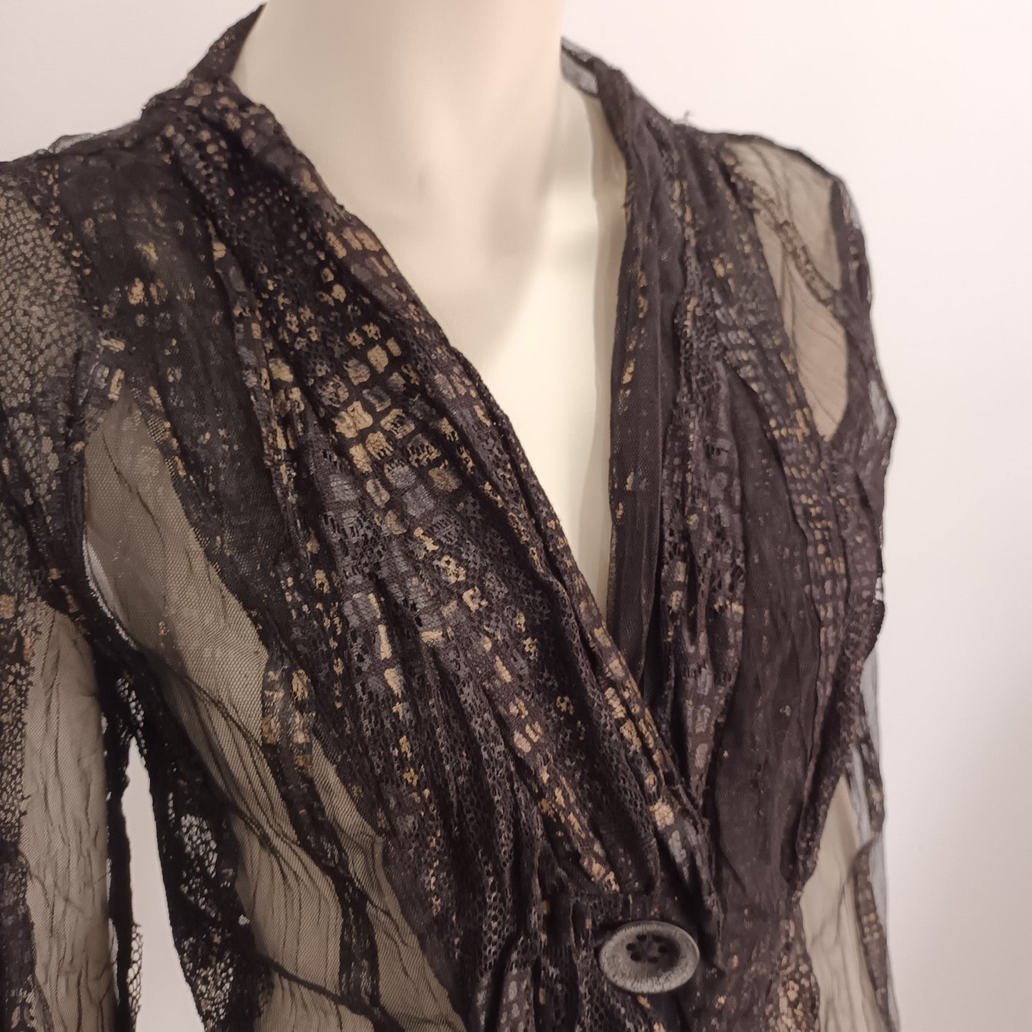 Abstract brown mesh with gold blouse by VERGE