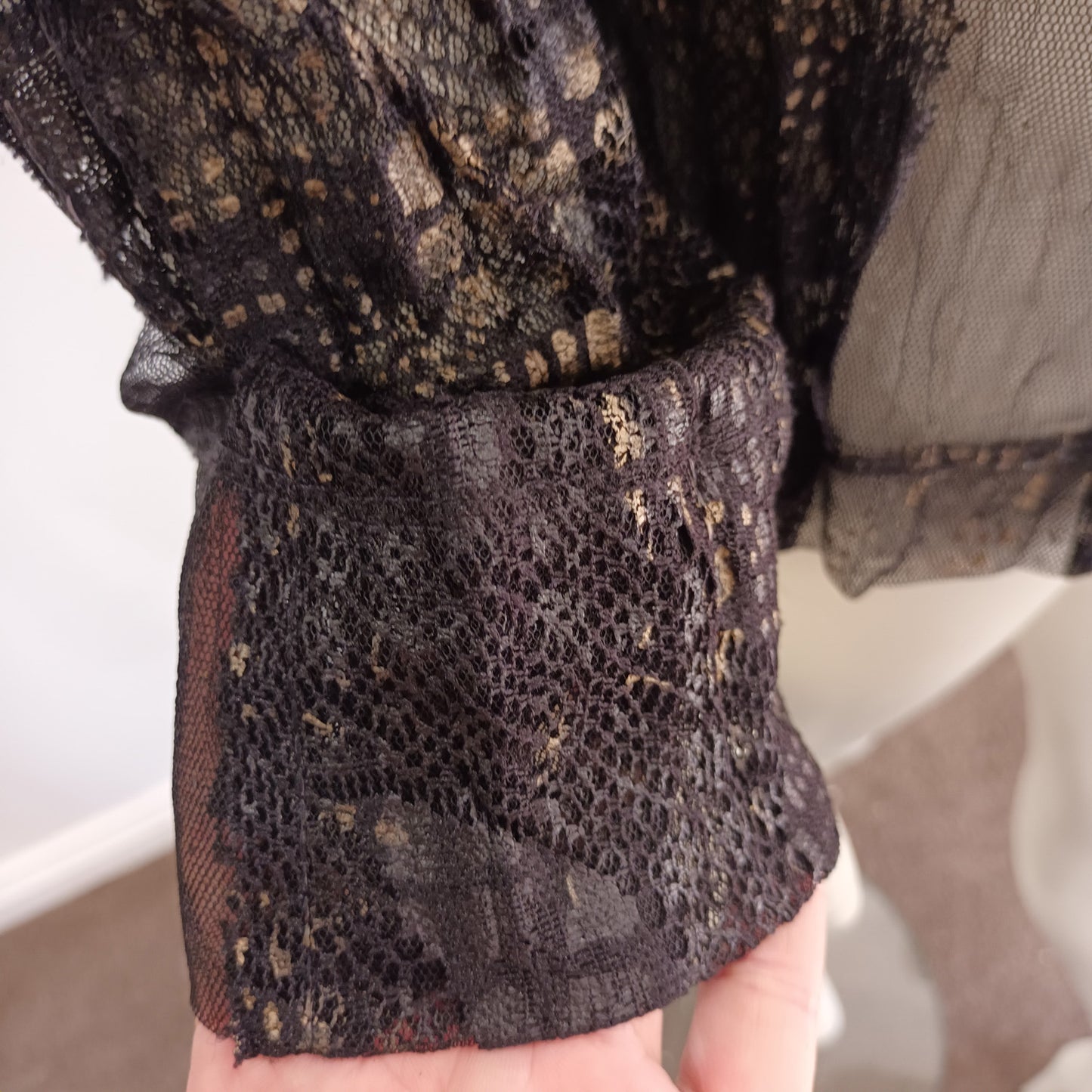 Abstract brown mesh with gold blouse by VERGE