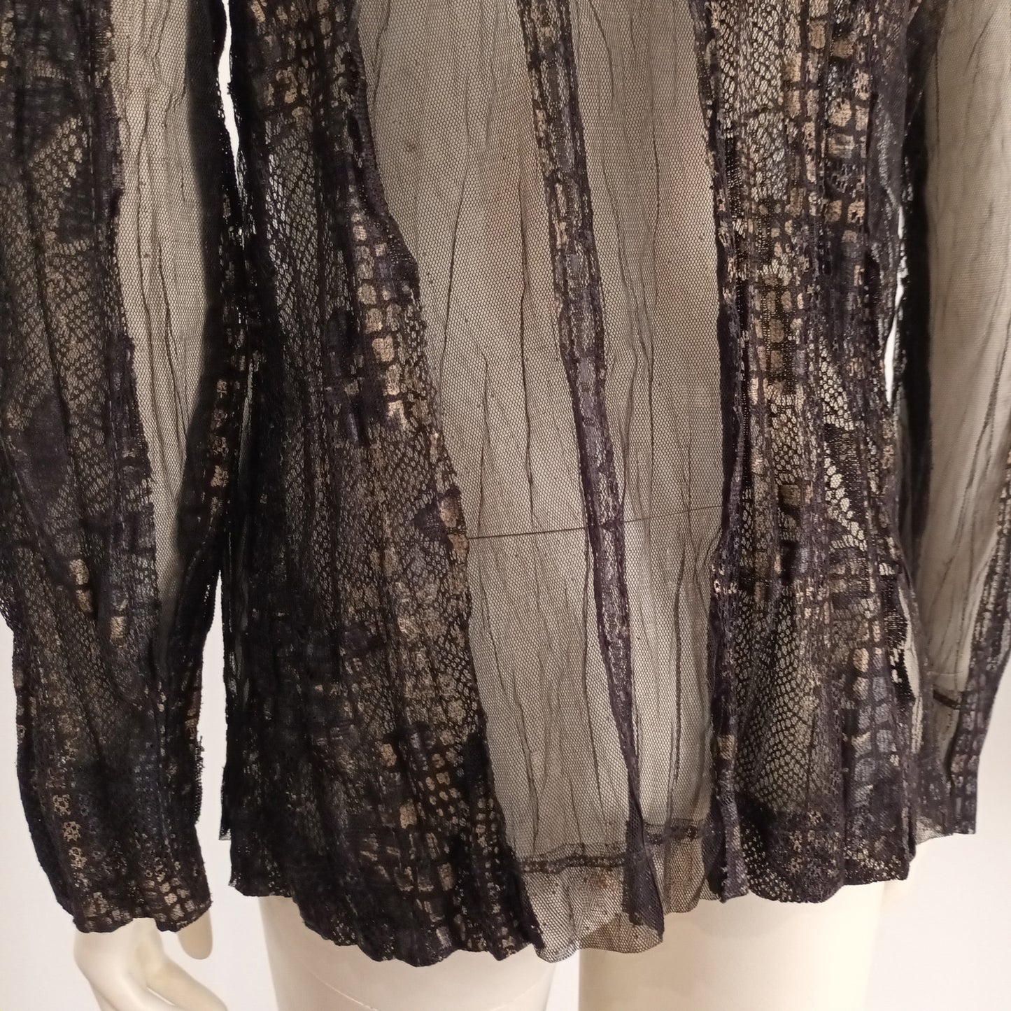Abstract brown mesh with gold blouse by VERGE