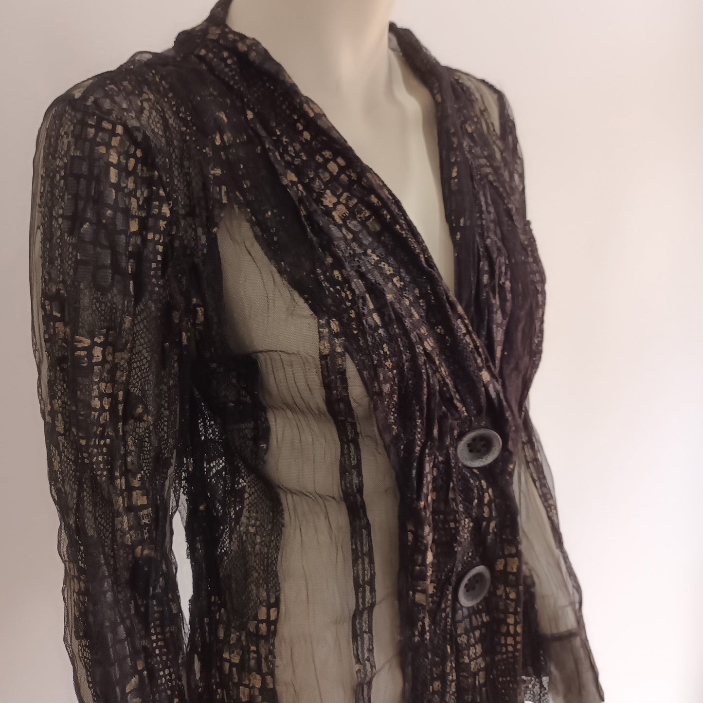 Abstract brown mesh with gold blouse by VERGE