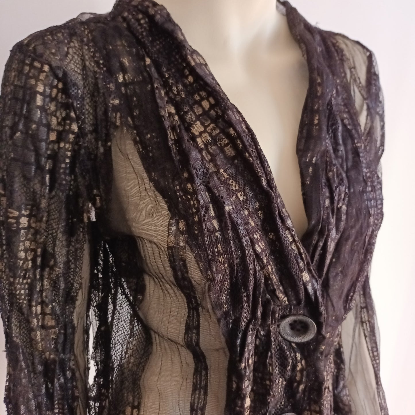 Abstract brown mesh with gold blouse by VERGE