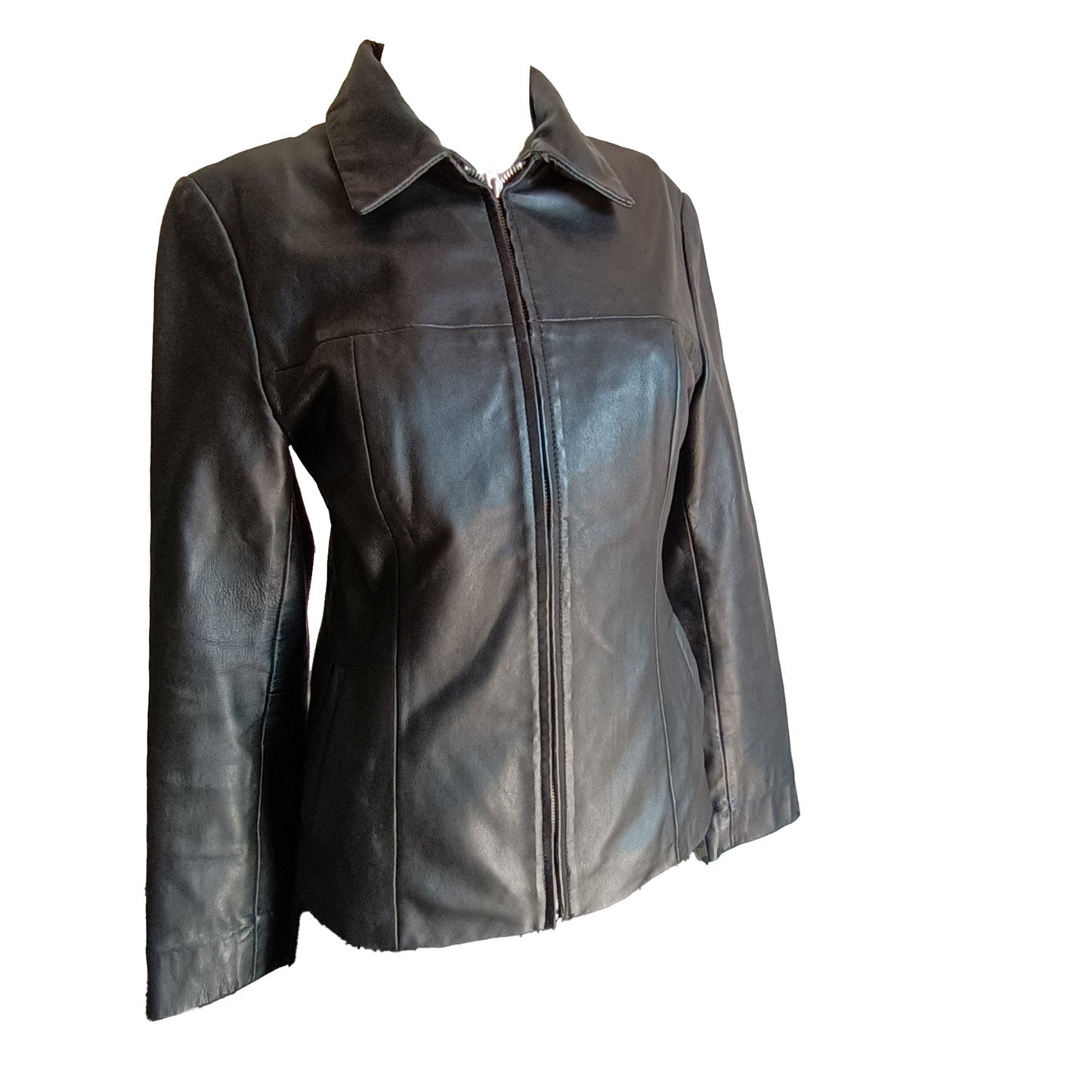 Vintage 90s black leather Jacket By Via Reggio Modeshy