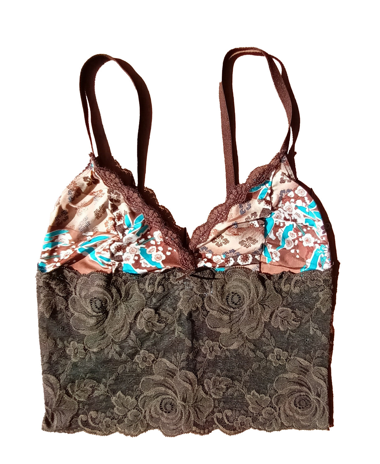 Y2K brown lace and paisley aqua cami top by Undercoverwear Modeshy