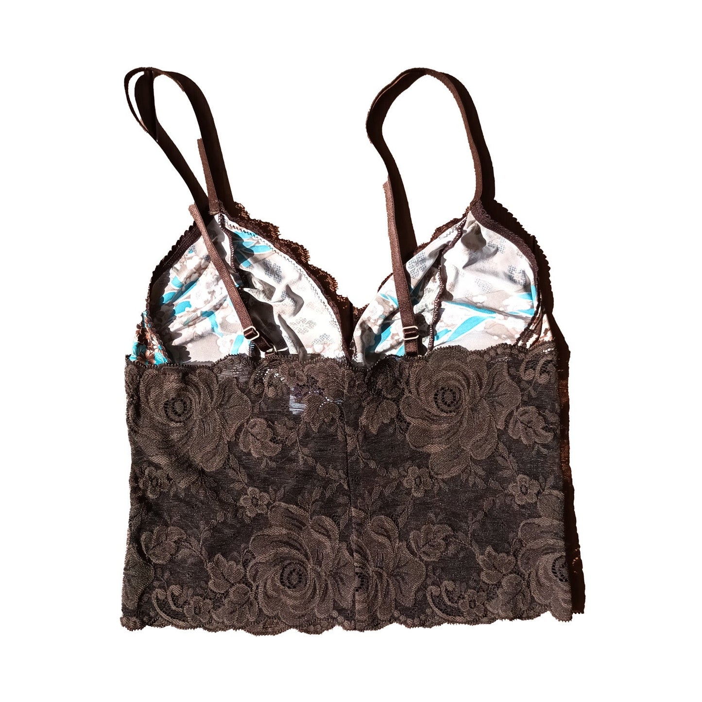 Y2K brown lace and paisley aqua cami top by Undercoverwear Modeshy