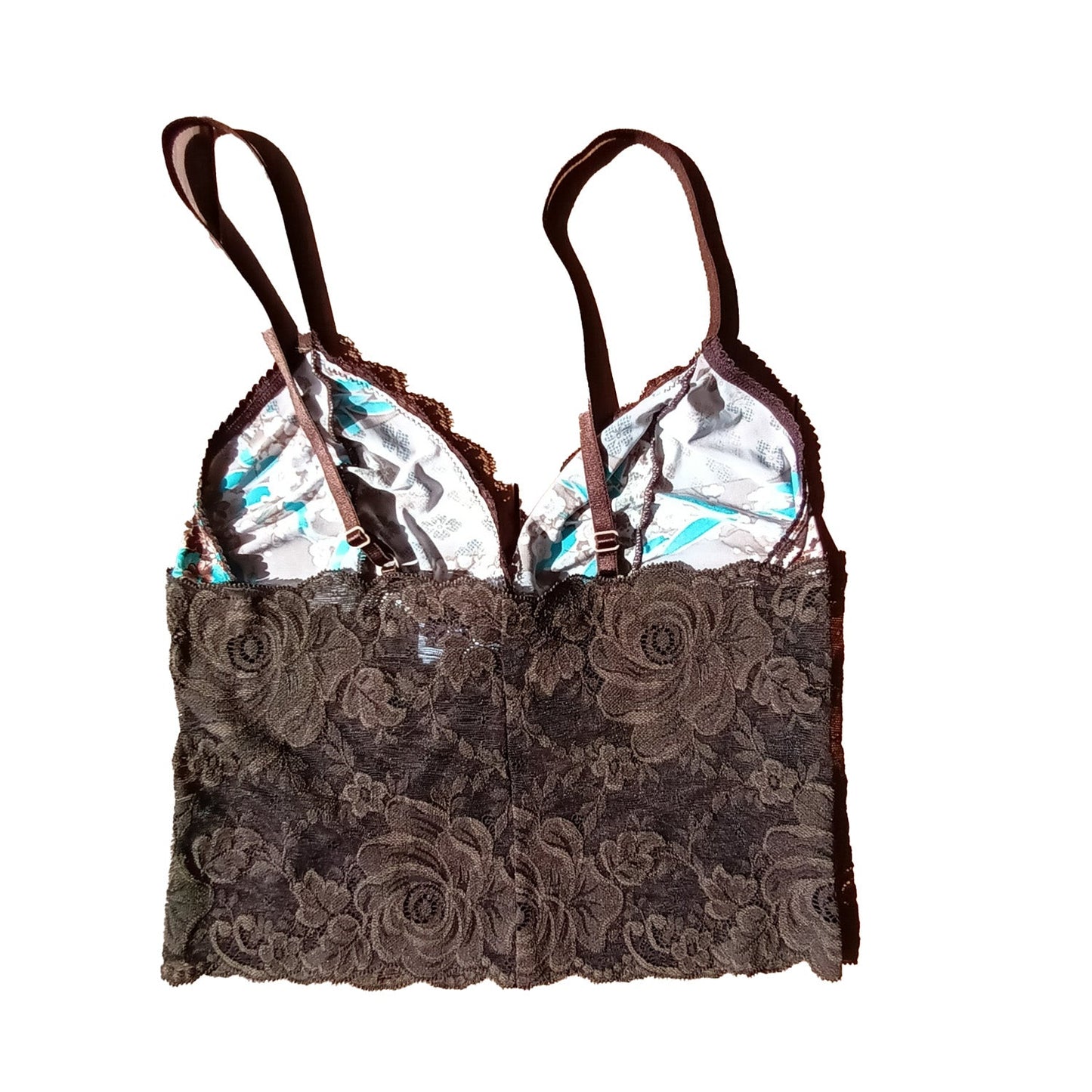 Y2K brown lace and paisley aqua cami top by Undercoverwear Modeshy