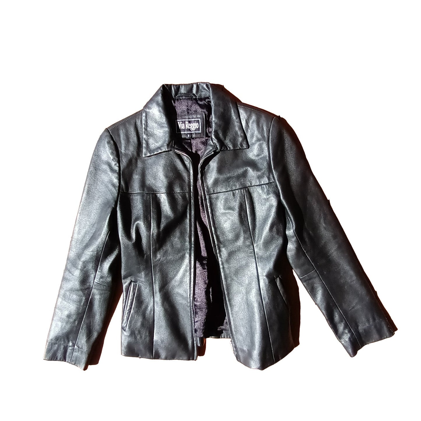 Vintage 90s black leather Jacket By Via Reggio Modeshy