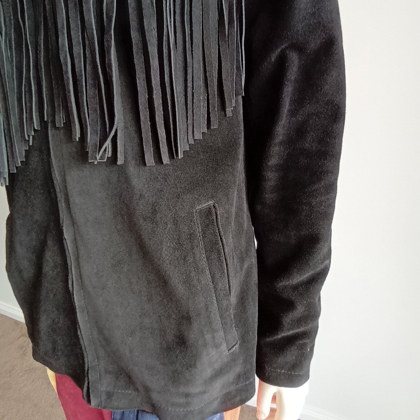 Vintage black suede unisex fringed western jacket Modeshy
