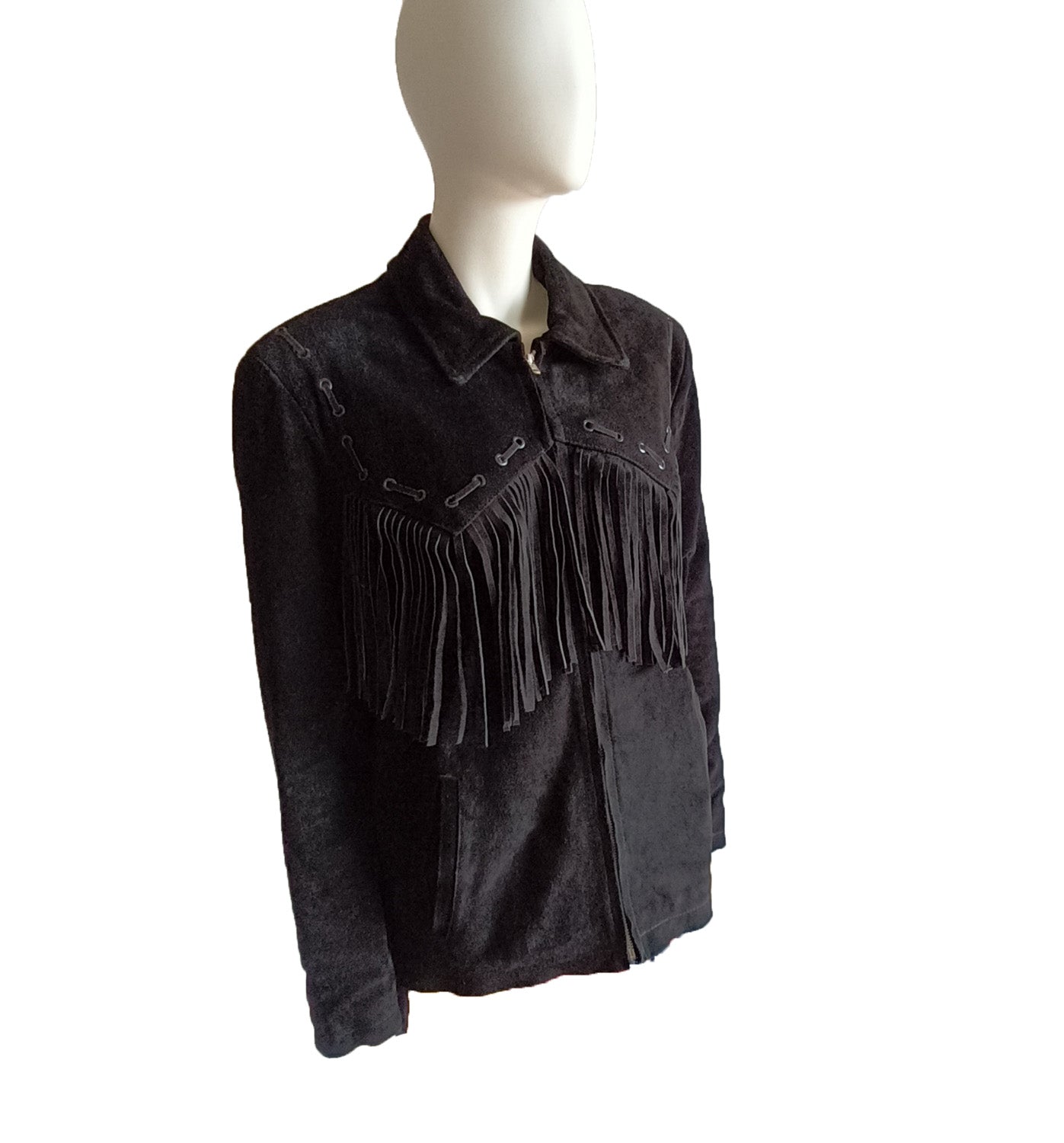 Vintage black suede unisex fringed western jacket Modeshy