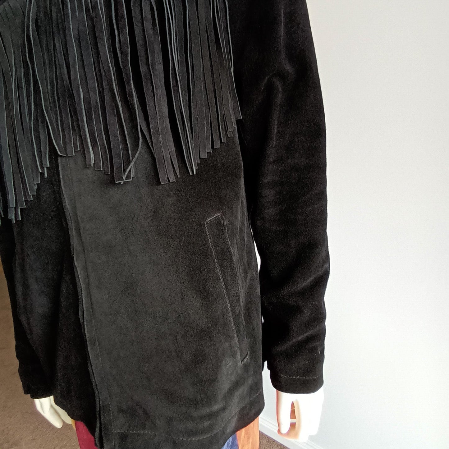 Vintage black suede unisex fringed western jacket Modeshy