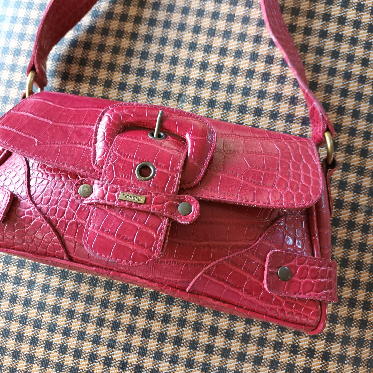 Vintage Y2k Fiorelli red faux crock skin cherry red bag. Modeshy