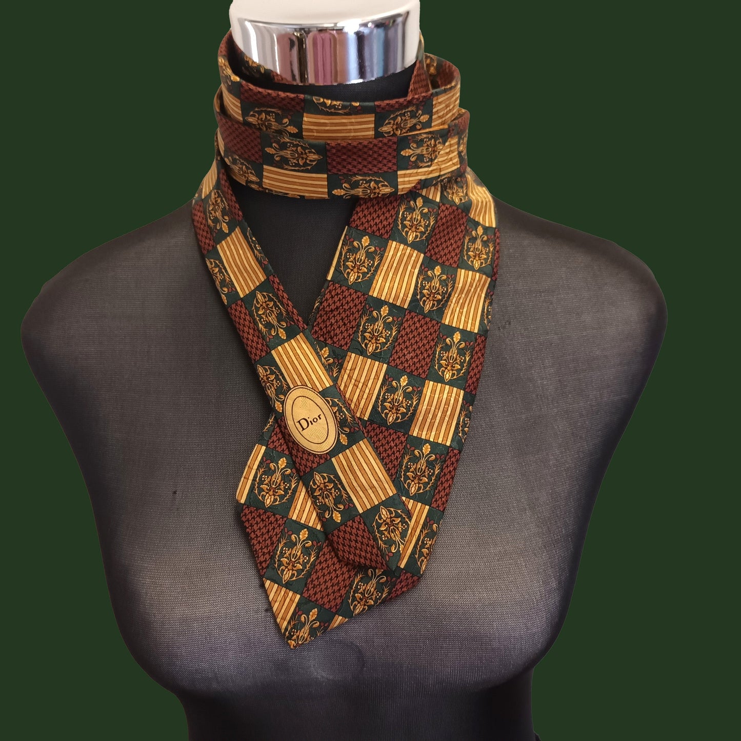 Vintage Christian Dior Silk Tie with Dior emblem Modeshy