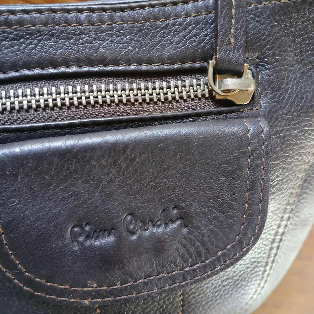 Chocolate brown Pierre Cardin leather bag Y2k 90s style shoulder bag Modeshy