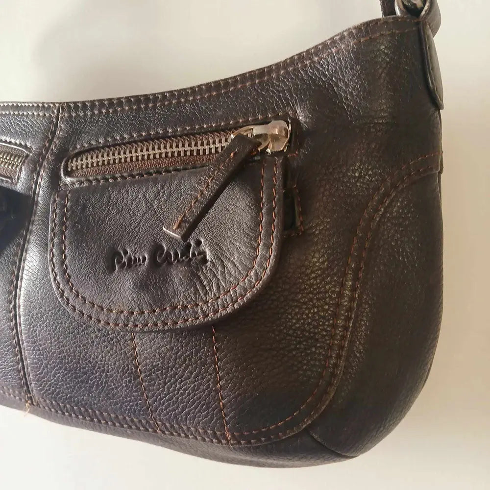 Chocolate brown Pierre Cardin leather bag Y2k 90s style shoulder bag Modeshy