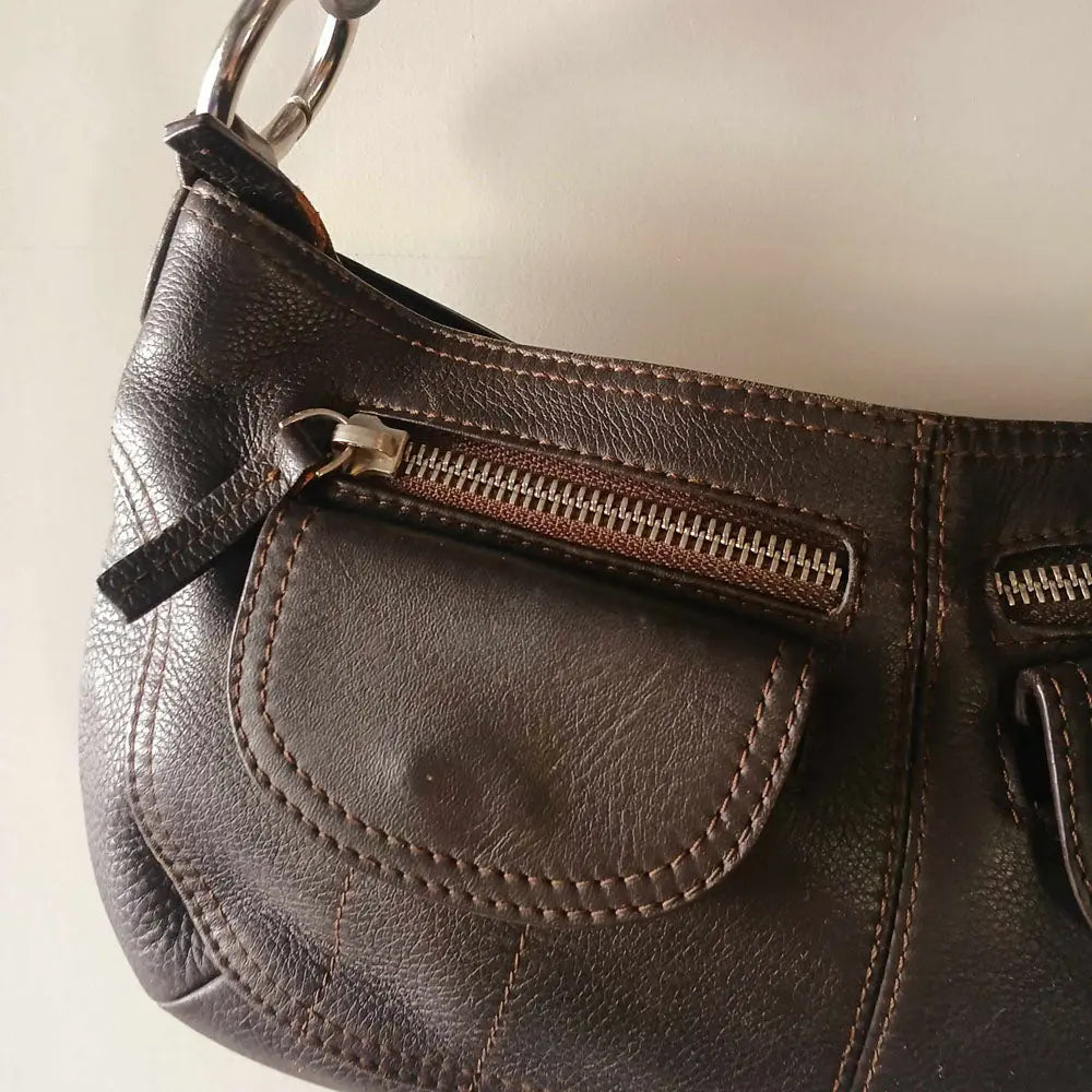 Chocolate brown Pierre Cardin leather bag Y2k 90s style shoulder bag Modeshy