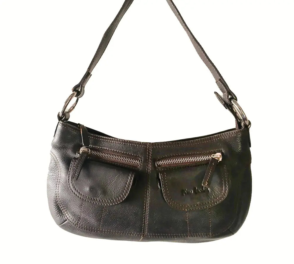 Chocolate brown Pierre Cardin leather bag Y2k 90s style shoulder bag Modeshy