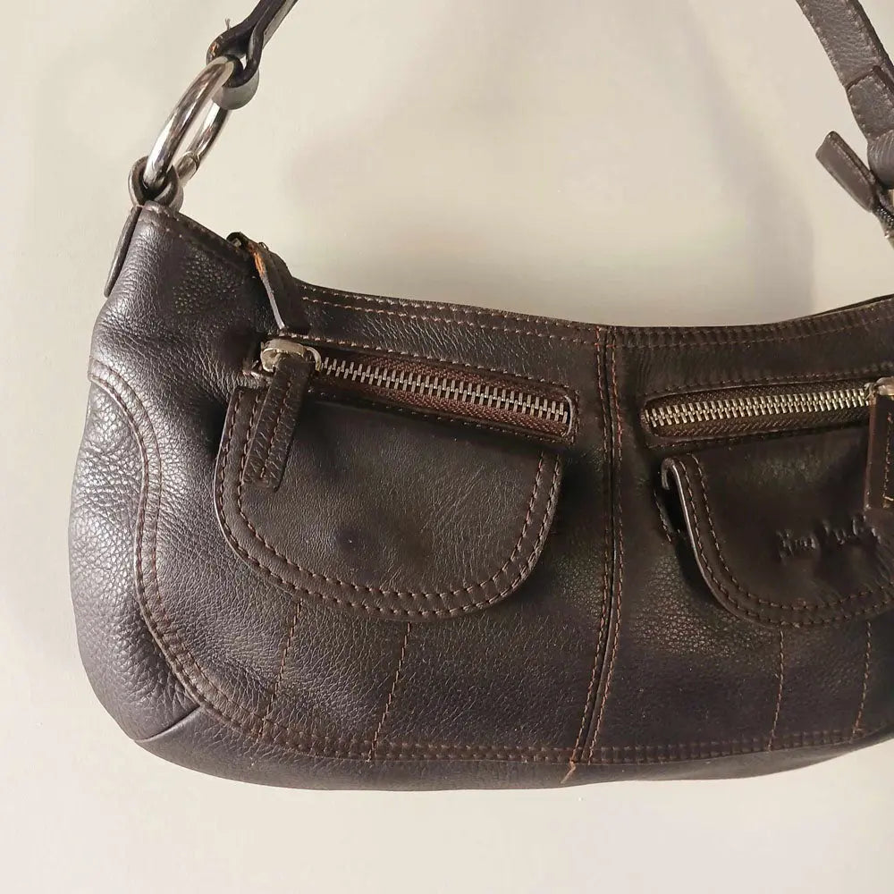 Chocolate brown Pierre Cardin leather bag Y2k 90s style shoulder bag Modeshy